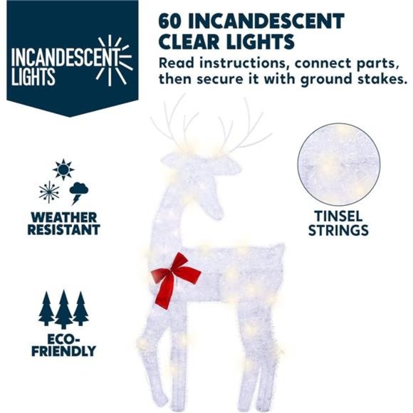 3 Pcs 2D Christmas Reindeer Family Decor Warm White Lights with Metal Stakes - Picture 3 of 7